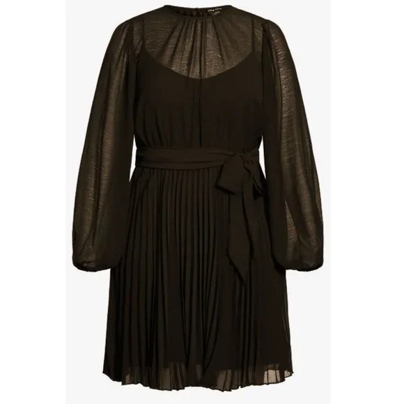 NWT City Chic Blair Black Sheer Pleated Dress 20 - Picture 5 of 12